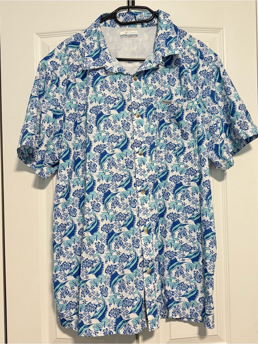 Men's Blue & White Columbia Short-Sleeve Shirt